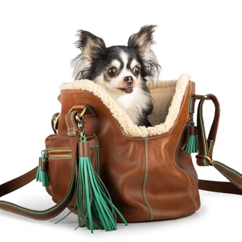 Dog with a Mission - Hundetasche | Hundetragetasche für kleine Hunde | Welpentasche | Transporttasche | Hundereisetasche | Blondie | Braun -|Leder - Einheitsgröße 32 x 20 x 27 cm