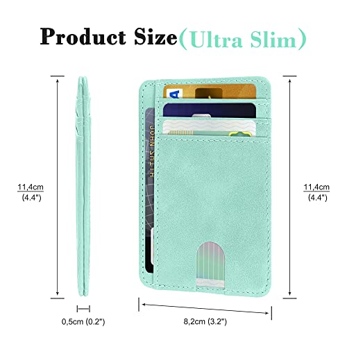 CONISY Slim Credit Card Holder for Women, Thin Front Pocket Leather Mini Wallet with RFID Blocking (Mint green) - Thumbnail 4