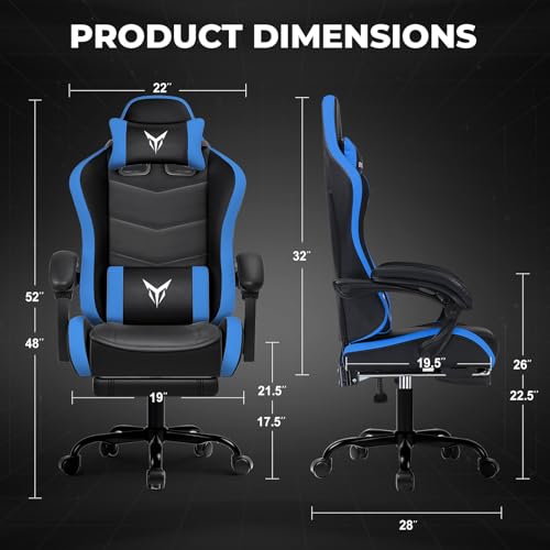 Image of GTPLAYER Gaming Chair High Back Computer Chairs with Foot Rest for Adults, Ergonomic Height Adjustable Recliner Chair 300lbs with Linkage Armrest and Lumbar Support for Home Office, Blue