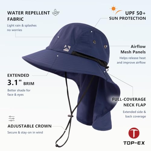Image of TOP-EX Oversized UPF50+ Sun Hat for Big Heads with Neck Flap & Wide Brim | Waterproof Neck flap &wide brim provide extra sun coverage,while lightweight design keeps big heads comfortable cool all day