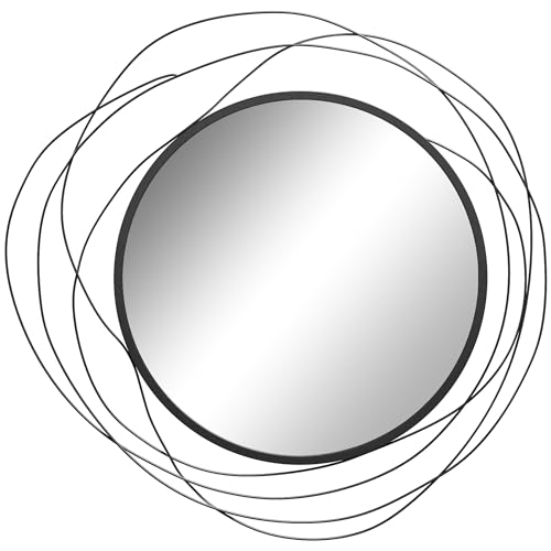 HOMCOM Miroir Rond en métal Filaire Noir, décoration Murale Style Moderne, diamètre Ø65 cm