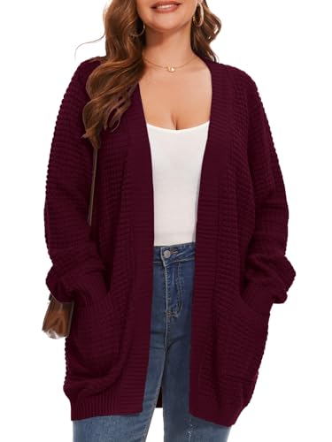 Cardigan Sweaters for Women Plus Size Waffle Knit Long Sleeve Womens Fall Open Front Sweaters Tops with Pockets