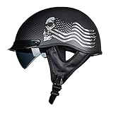 VCOROS Carbon Fiber Half Helmets Open Face Reto Crusier Motorcycle Helmet (Flag Skull, M)