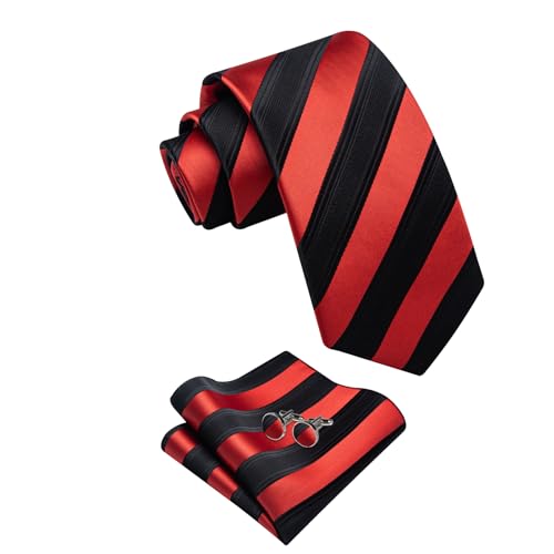 Image of YourTies Striped Ties for Men Classic Woven Silk Necktie with Handkerchief Cufflinks Set Formal Business Party Wedding