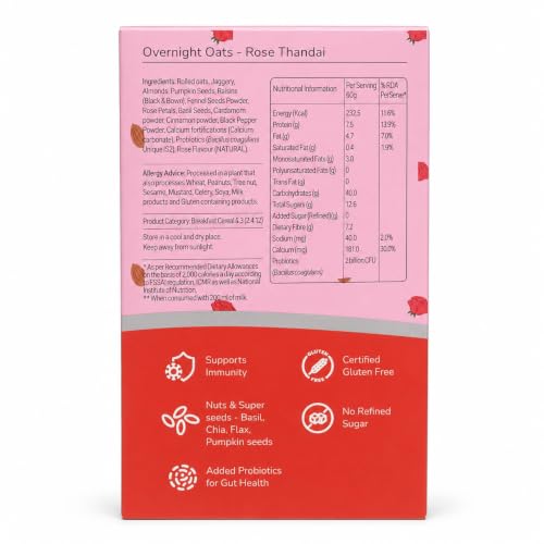 Image of MiHeSo Overnight Oats Rose Thandai 420 G | Healthy Oatmeal Breakfast | High Protein, Calcium & Fibre | Diet Food For Weight Loss For Women & Men | No Refined Sugar | Gluten Free