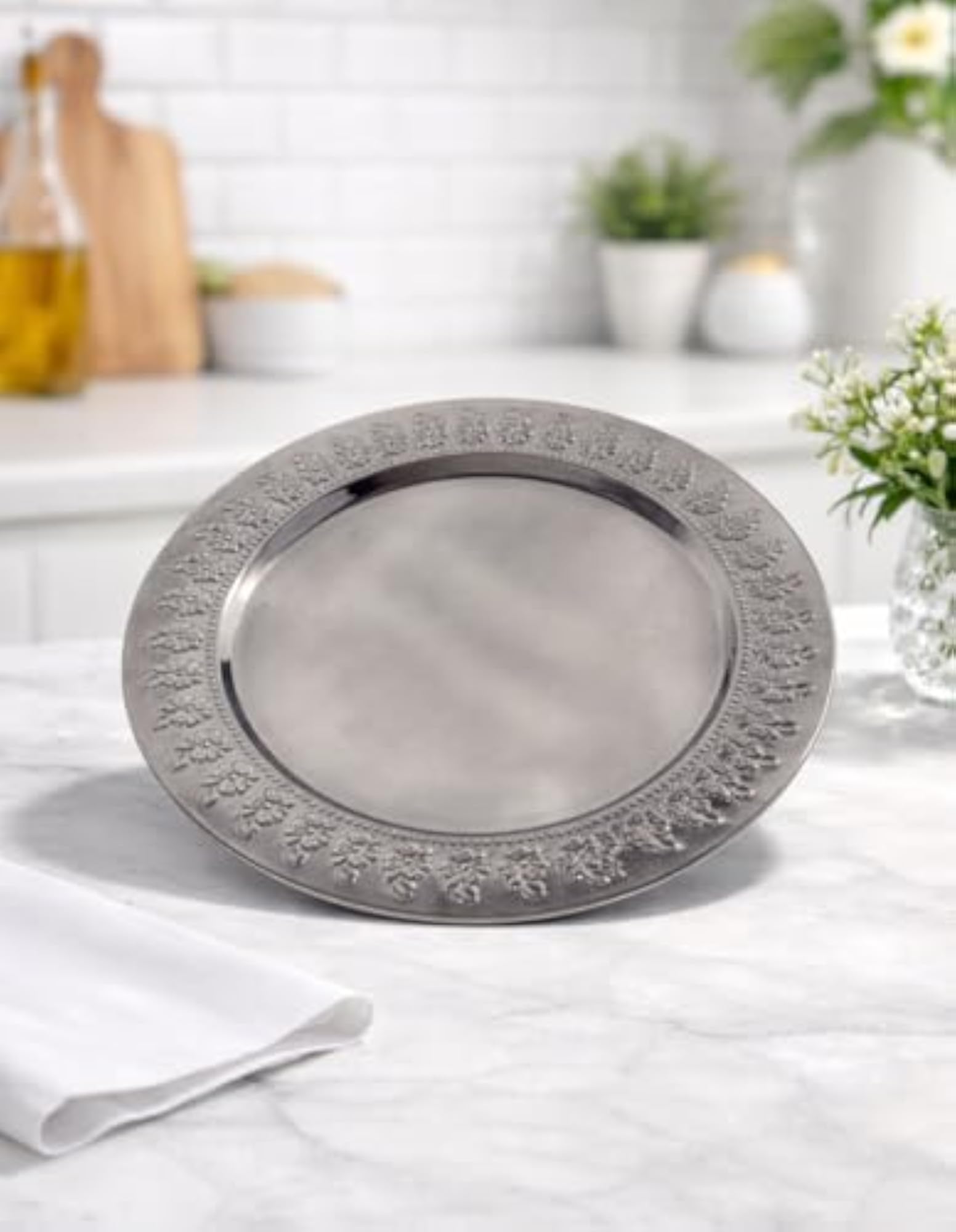 Decorative Dinner Base Plate with Floral Embossing