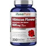 NusaPure Hibiscus Flower Capsules, 500 mg, 200 Veg Capsules (Non-GMO, Vegan)