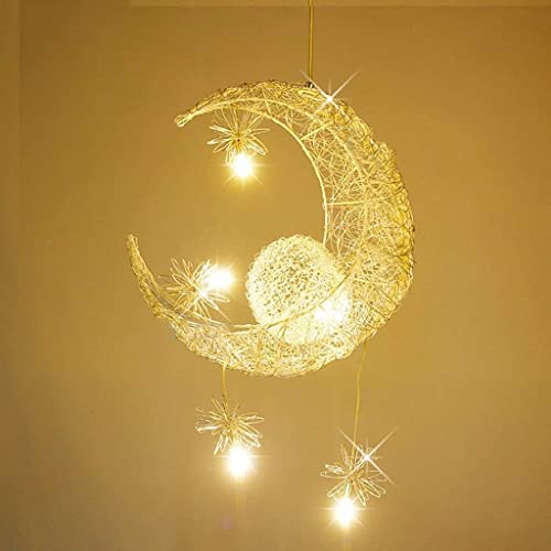 Suspension chambre moderne étoiles et lune créant une douce lumière chaude