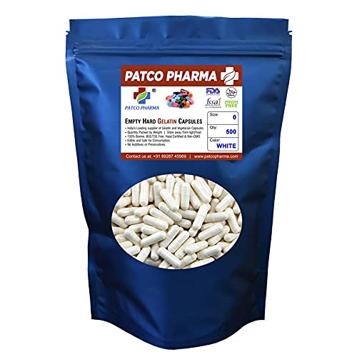 PATCO PHARMA RAW MATERIALS & EQUIPMENTS Size 0 White Empty Gelatin Pill Capsule - Gluten Free/Halal Certified | Diy Powder Filling (Pack Of 500 Pcs) (B09C38PTGX) Amazon Price History, Amazon Price Tracker