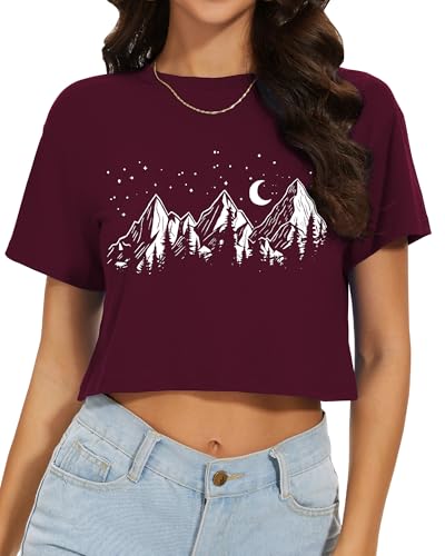 Image of Womens Summer Crop Tops Short Sleeve Round Neck T-Shirts Loose Fit Casual Blouse 2026