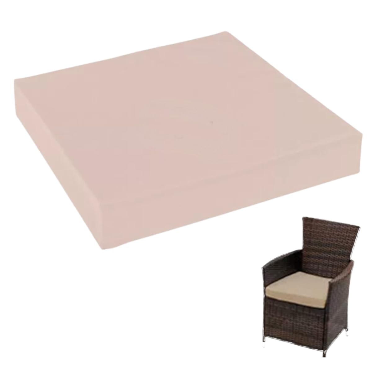 4cm Thick Waterproof Chair Cushion Removable Zipped Cover Foam Seat Pad for Kitchen, Dining Room, Garden Patio & Rattan Furniture (Beige, 22" x 22" (56 x 56 cm))