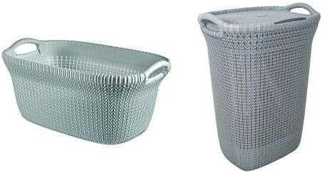 Curver Knit 40 Litre Laundry Basket, Misty Blue, 59.5 x 38.5 x 27.0 cm