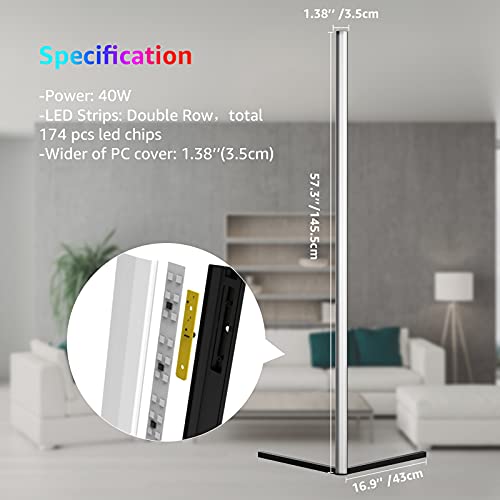 Modern Two Pack Led Corner Rgb Floor Lamp,Updated Bigger Size , Smart App Control,40W Led Color Changing Floor Lamp With Remote, Rgb Floor Lamp For Bedroom,Living Room #TOP4