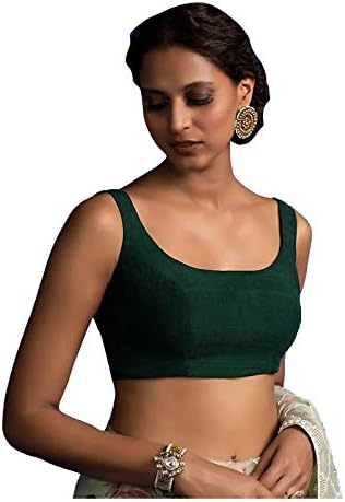 Women's Readymade Banglori Silk Black Blouse For Sarees Indian Designer Bollywood Padded Stitched Choli Crop Top, Black 1, Medium-612178
