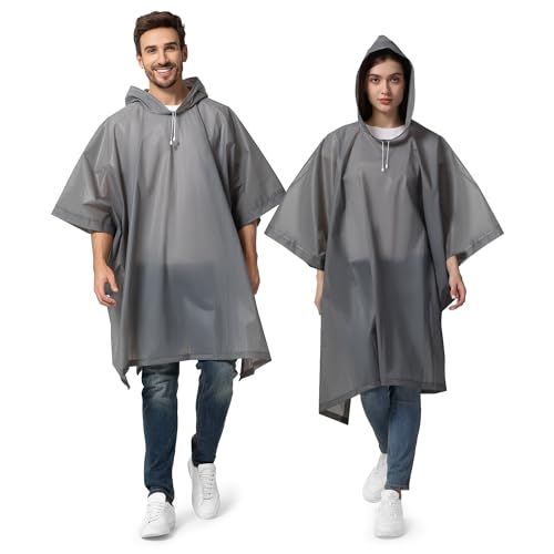 Opret Regenponcho Damen Herren Wasserdicht 2 Stück Grau, Regencape Damen Herren, Leicht Wiederverwendbar Regenschutz, Poncho Regen mit Raum für Rucksäcke für Wandern,...