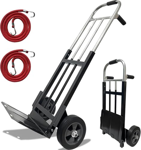 800 LB Dolly Cart with 8' Solid Rubber Wheels, Heavy Duty Folding Hand Truck Dolly with Bungee...