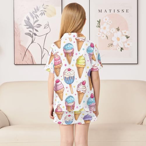 ALAZA Summer Ice Cream Star Dot Pajamas Satin Pajama Set Short Sleeve Button Down Sleepwear4