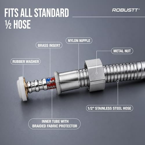Image of Robustt Health Faucet for Toilet with 1.2m Hose (304 SS) with Adhesive Wall Mount Holder |2 Flow Modes | Jet Spray Pipe for Toilet with Stream & Rain Settings - Chrome Finish Bathroom Faucet