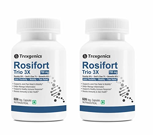 Image of Trexgenics ROSIFORTE TRIO Rosehip, Boswellia, Devil's Claw 700 mg Joint Pain & Inflammation Support VEGAN & NON-GMO (60 Veg. Capsules) (Pack of 2)