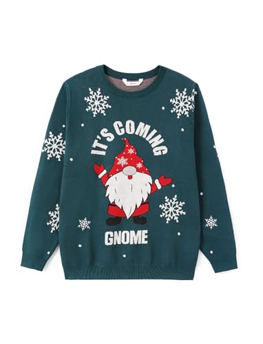 PATPAT Ugly Christmas Sweater Family Set His and Hers Christmas Sweaters Long Sleeve Dark Green Gnome Xmas Holiday Party Knitted Pullover Tops Dad and Son Christmas Sweaters for Couples Adults Men L4