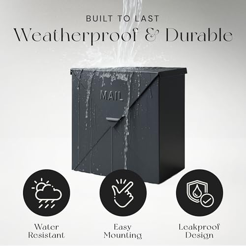 Image of NACH Mailboxes for Outside Wall Mount, 10 x 10 x 4 inch Black Mailbox, Waterproof Mailboxes for Outside - Chicago Style Mail Box