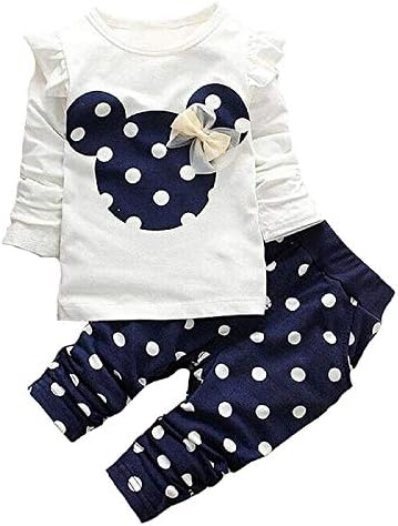 WHBFRG Baby Girl Clothes, 2 Pieces Long Sleeved Cute Toddler Infant Outfits Kids Tops and Pants Set(18-24 Months,Blue)