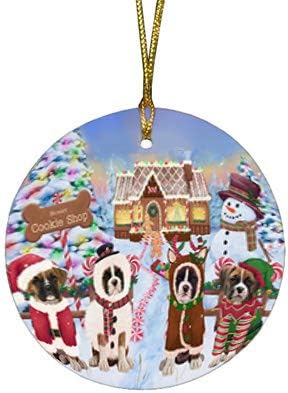 Christmas Express Delivery Red Truck Running Boxer Dogs Round Flat Ornament - Pet Decorative Hanging Ornaments for Christmas X-mas Tree Decorations - 2.75" Round Christmas Ornament