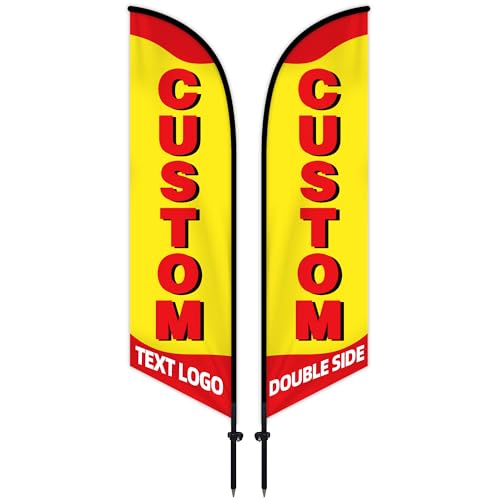 Custom Advertising Feather Flags for Business Outside Personalized Double/Single Sided Feather Flags with Text Logo Customized Business Open Flag Sign Swooper Flag (Feather:1.66.6FT)