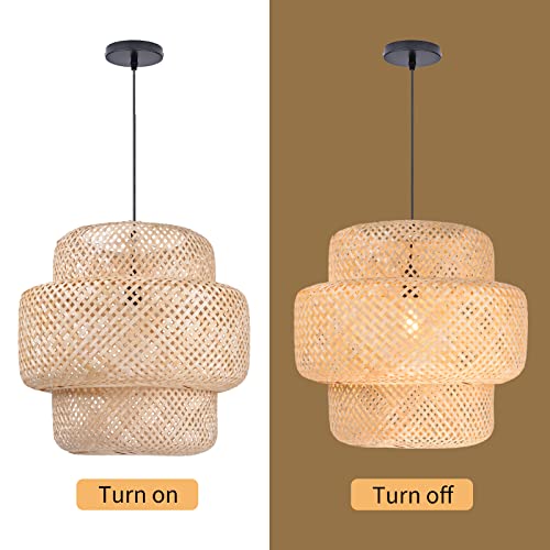 Image of Small Bamboo Pendant Light for Kitchen Island, Home Decor Lampshade Chandeliers, Handmade Weave Hanging Lighting Fixture, Creative Craft Lights (Without Bulb)