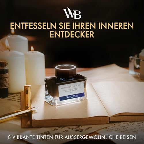 Wordsworth and Black Füllfederhalter-Tintenflasche (50 ml), [Blau] Füllfederhalter Tinte in Flaschen; Flasche im klassischen Design Glatter Fluss 50 ml