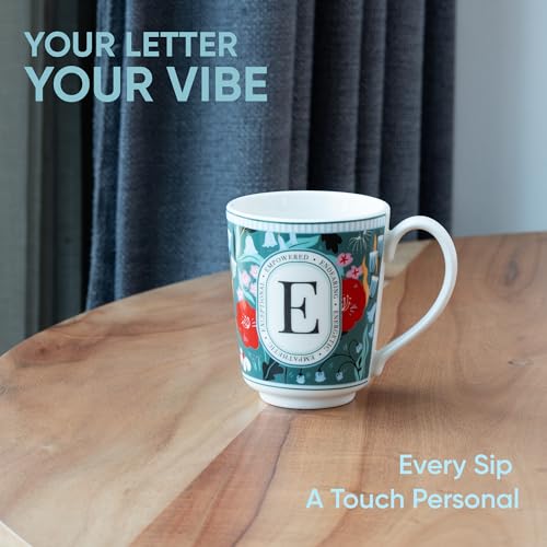 Image of Shay Alphabet Mug 300ml, Letter E Printed Coffee Mug for Girls, Boys, Friends | Ceramic Mug |Glossy Finish | Ceramic Coffee Cup | Porcelain | Microwave Safe (Alphabet Mug - E)