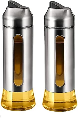 P-PLUS INTERNATIONAL Oil Vinegar Dispenser with Steel Cover 500 ml | Lever Release Spout for Oil, Vinegar | No Drip, Dust and leak-proof Household | Pack of 2