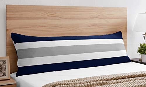 Image of Sweet Jojo Designs Navy Blue, Gray and White Stripe Full Length Double Zippered Body Pillow Case Cover