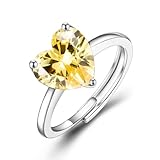 Silver Engagement Rings for Women - Adjustable Promise Eternity Ring for Her, Romantic Jewelry Gift Wedding Rings with Yellow Heart Diamond Halo Ring Bridesmaid Christmas Birthday Valentine Gifts