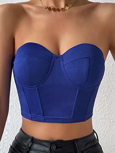 Mulheres Top Cortado de Tubo Sólido Bustiê (Color : Royal Blue, Size : CH)