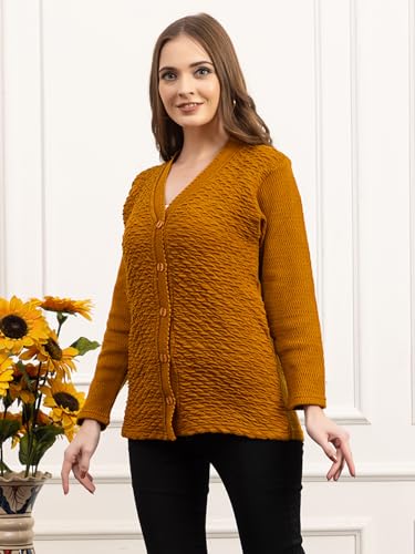 Image of Women's Winter Woolen Cardigan | Full Sleeve Textured Buttoned Sweater for Women | Soft Wool V-Neck Warm Knitted Outerwear for Office & Casual Wear