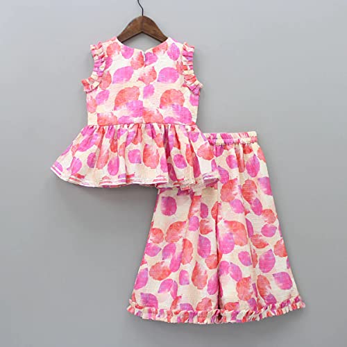 Image of Prawah Girls Printed Western Top and Orange Flared Palazzo for Girls 2 to 9 Years