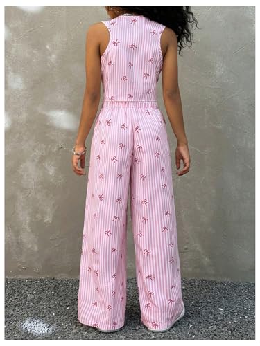 Image of Floerns Girl's 2 Piece Outfits Elegant Striped Sleeveless Suit Vest & Long Elastic Casual Pants Set