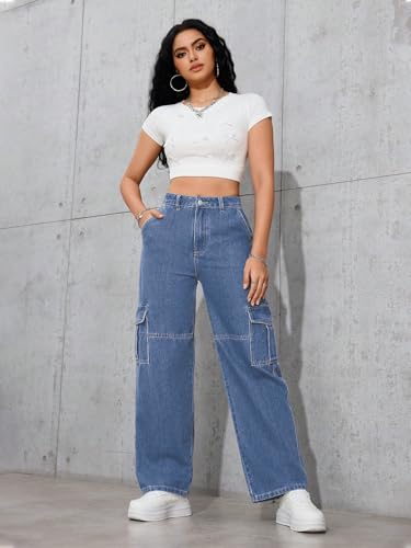 Image of Tagas Women Cargo Jeans | Women,s Cargos-Pants | (Women's) Denim Cargo's Pants || Cargo,s for Woman || Oversized-Jeans for Woman's || Loose Jeans Pant for Woman,s