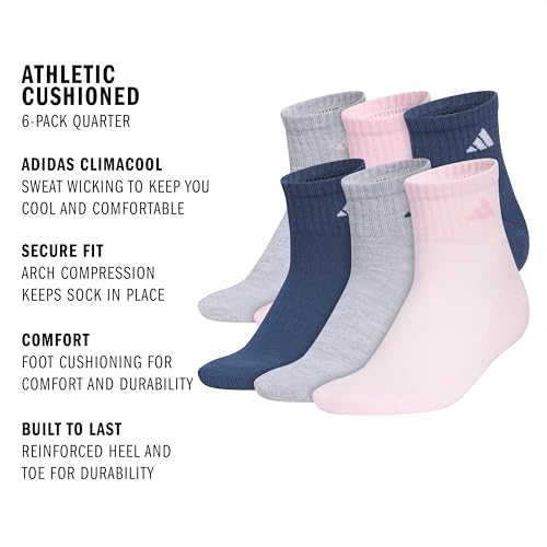 Image of adidas Women's Athletic Cushioned Quarter Ankle Socks (6 Pairs) Durable & Comfortable