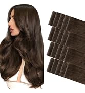 GOO GOO Invisi Edge Tape in Hair Extensions Human Hair, 4A Chocolate Brown 20pcs 22inch 50g, Virg...