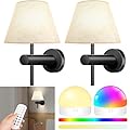 StarMoitic 10000mAh Battery Operated Wall Sconces Set of Two, RGB Wireless Rechargeable Wall Lights with Remote, Dimmable Cordless Wall Lamps, Night Light Magnetic Bulbs for Bedroom, Living Room