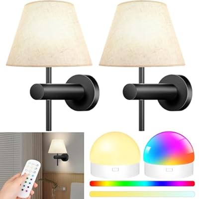 StarMoitic 10000mAh Battery Operated Wall Sconces Set of Two, RGB Wireless Rechargeable Wall Lights with Remote, Dimmable Cordless Wall Lamps, Night Light Magnetic Bulbs for Bedroom, Living Room