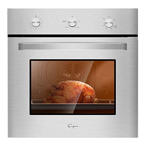 Empava 24" Electric Single Wall Oven with 6 Cooking Functions Mechanical Knobs Control in Stainless Steel, Black/Silver