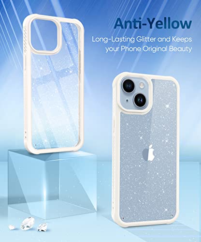 Miodik Compatible With Iphone 14 Case With Screen Protector + Camera Lens Protector, Non Yellowing Clear Glitter Protective Phone Case, Women Girls Cover For Iphone 14 6.1 Inch 2022 - White #TOP3