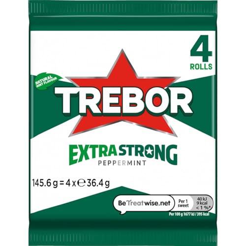 Trebor Extra Strong Peppermint Mints Rolls 4 Pack Rolls 4 Pack 145 g (4 x 36.4 g)