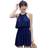 [Teddy] 水着 ワンピース レディース フレア オールインワン ハイネック 体型カバー フレアスカート 露出控えめ hys2339 (D：ネイビー, 3L(13号))
