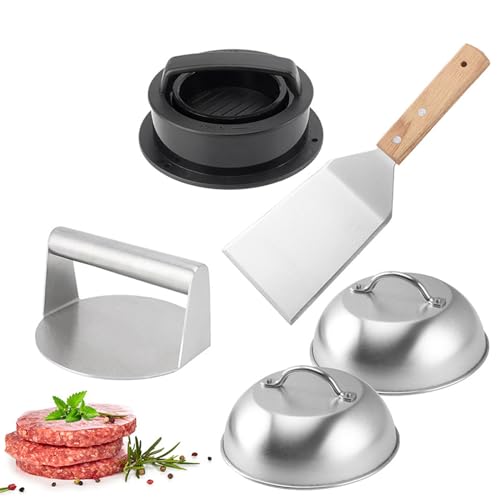 Agatige Stainless Steel Smash Burger Press Kit, Wooden Handle Meat Press Grill Set Hamburger Smasher Tool for Cooking Patties Meat Smash and Cheese Melt