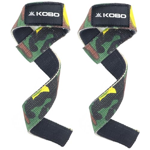Image of Kobo Double Layered Weight Lifting Straps for Gym, Training Wrist Support Padded Straps Belt Bodybuilding Powerlifting Fitness Webbing Bar Grips