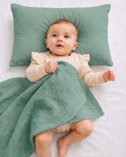 Image of Toddler Pillowcases for 13 inchx18 inch Pillow 2 Pack, Muslin Small Toddler Baby Kids Travel Pillow Covers for Boys Girls with Envelope Closure (Roman Green, 13 x 18 Inch)